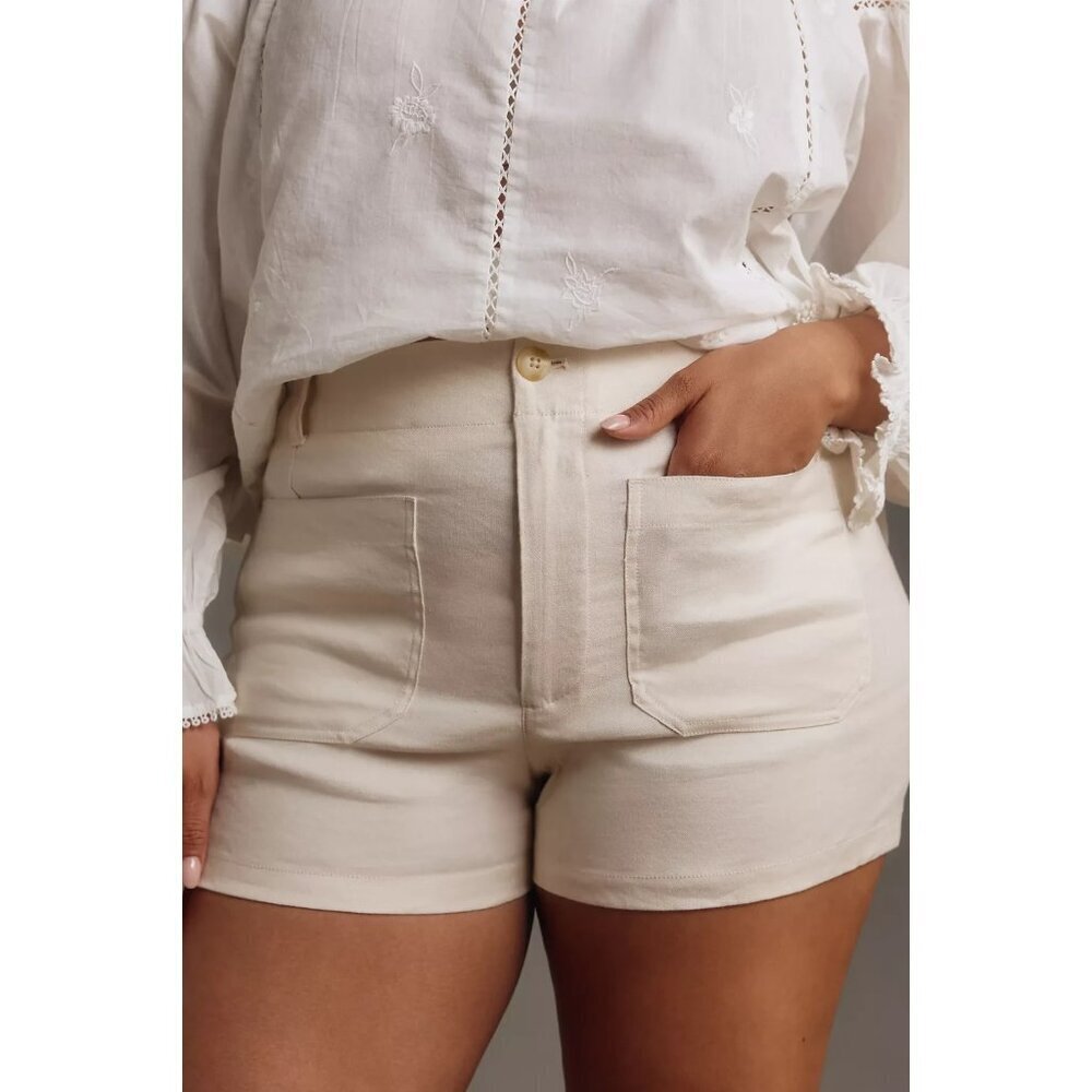 NEW Anthropologie Maeve Shorts Ivory Colette Linen Blend High Rise 16W PLUS SIZE